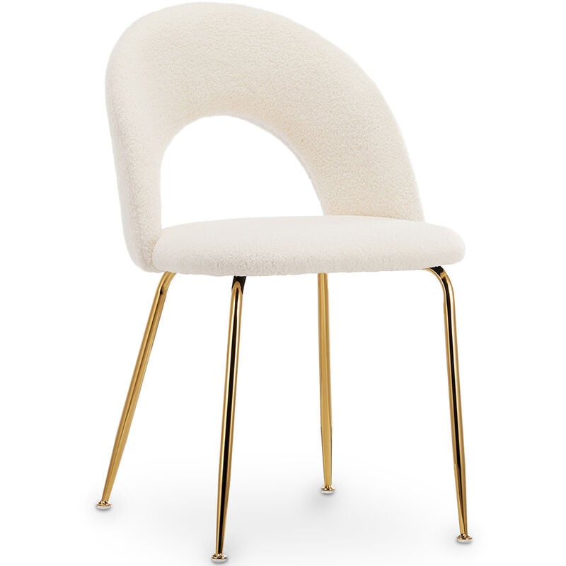 privatefloor - chaise de salle à manger - revêtue de tissu bouclé - amarna blanc - métal, bois, boucle - blanc