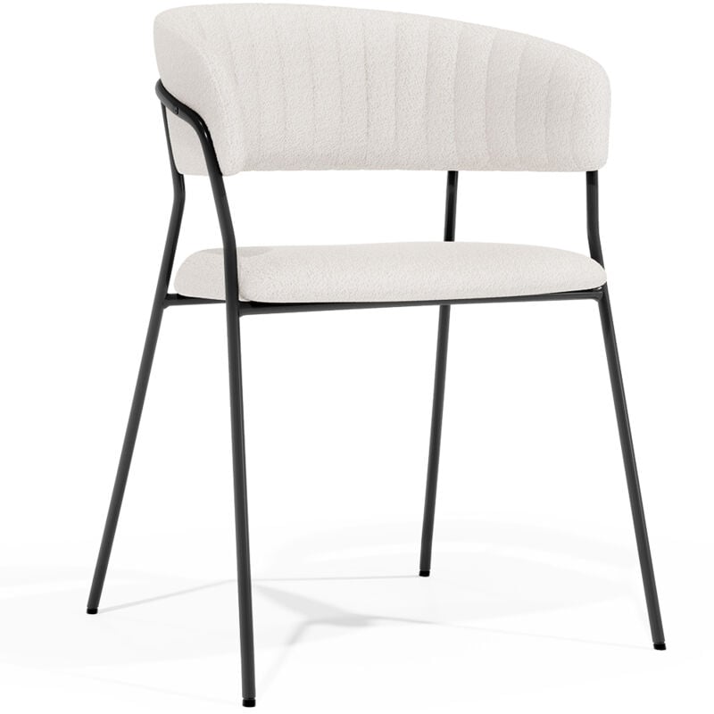 privatefloor - chaise de salle à manger - revêtue de tissu bouclé - gruna blanc - métal, boucle - blanc