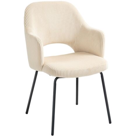 Chaise de salle à manger, revêtue de velours côtelé, en forme de coquillage, pieds en métal, coussin pour les pieds, beige.