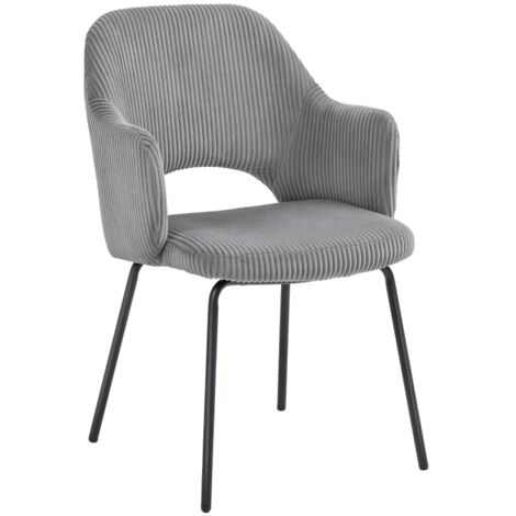 Chaise de salle à manger, revêtue de velours côtelé, en forme de coquillage, pieds en métal, repose-pieds, grise.
