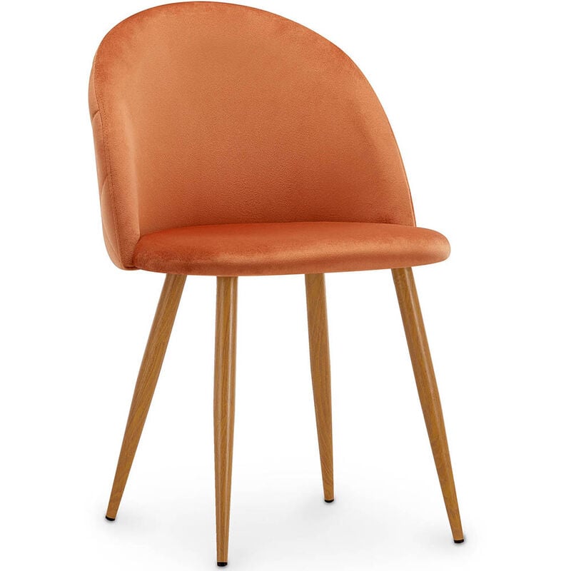 Privatefloor - Chaise de Salle à Manger - Revêtue de Velours - Dossier avec Motif - Evelyne Orange rougeâtre