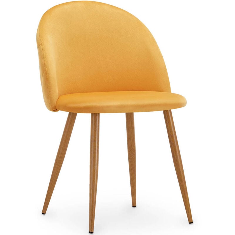 Privatefloor - Chaise de Salle à Manger - Revêtue de Velours - Dossier avec Motif - Evelyne Jaune