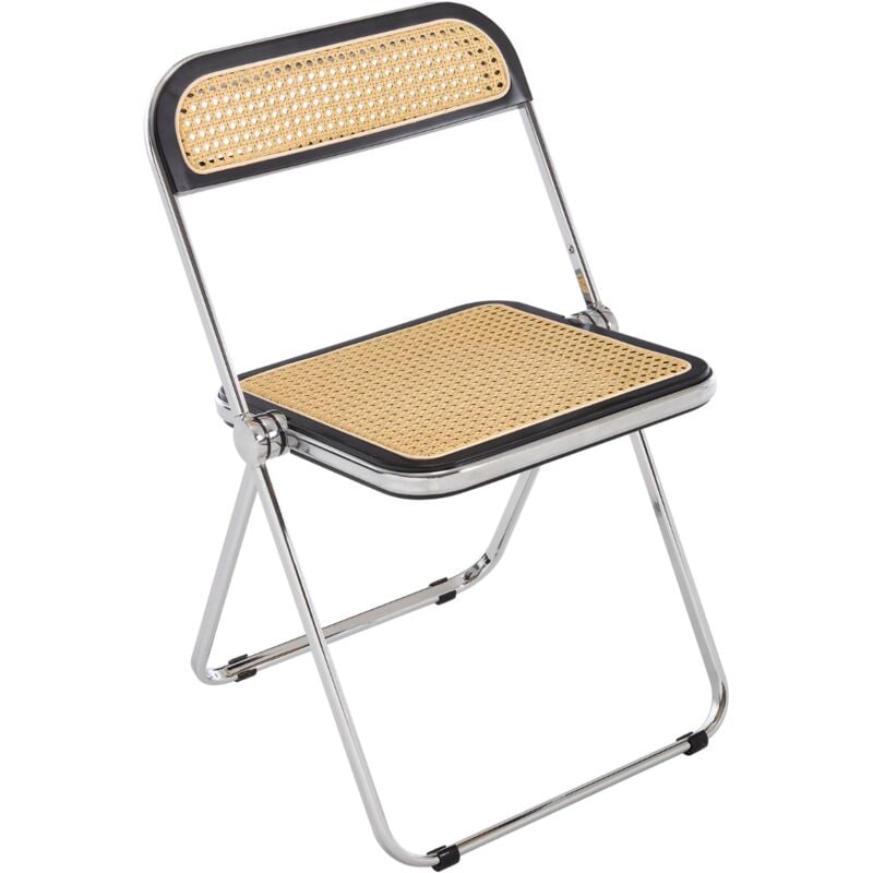 Chaise de Salon en Rotin, Chaise de Salle à Manger sans Accoudoirs, Chaise Pliante avec Pieds en Métal pour Balcon, Beige