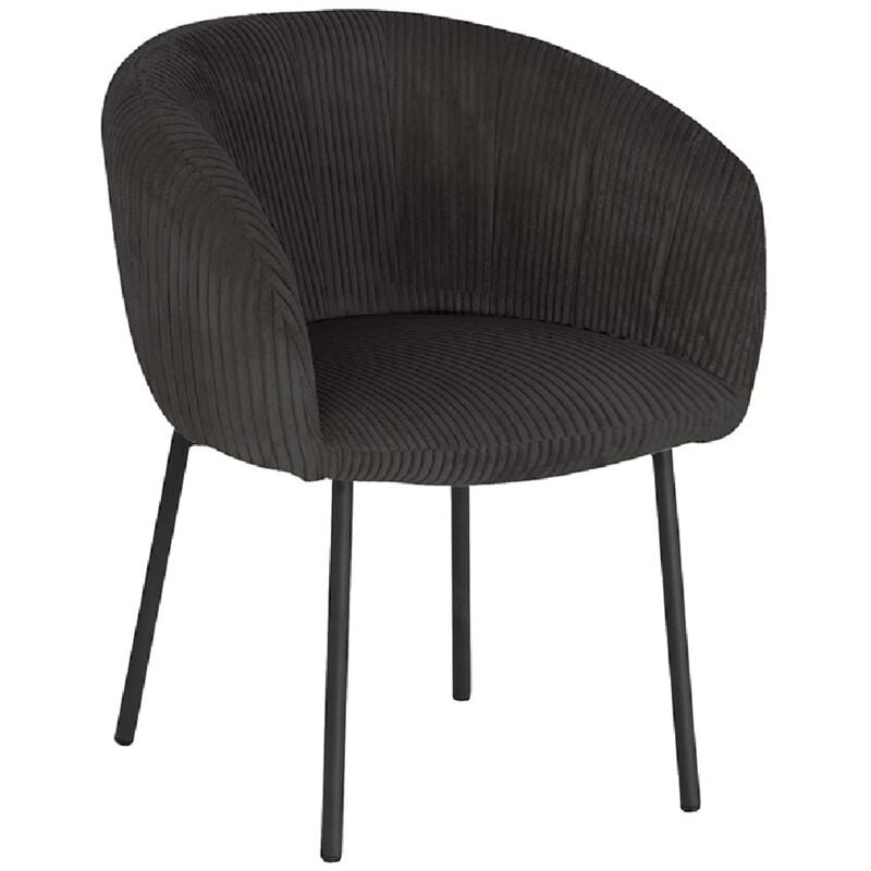 Meublorama - Chaise de salle à manger seville – Velours côtelé gris – Accoudoirs – Pieds en métal noir – Style design / industriel