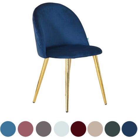 Chaise de salle à manger simple en velours Lucia - Chaise de salle à manger moderne à dossier incurvé rembourrée avec pieds en bois - Bleu roi