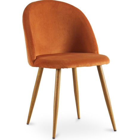 Chaise de salle à manger - Tapissée de velours - Style scandinave - Evelyne Orange rougeâtre - Métal finition effet bois, Bois, Velours - Orange rougeâtre