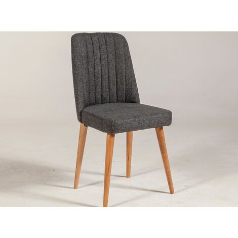 Chaise de salle Ă manger tissu anthracite et bois de pin naturel Mareva