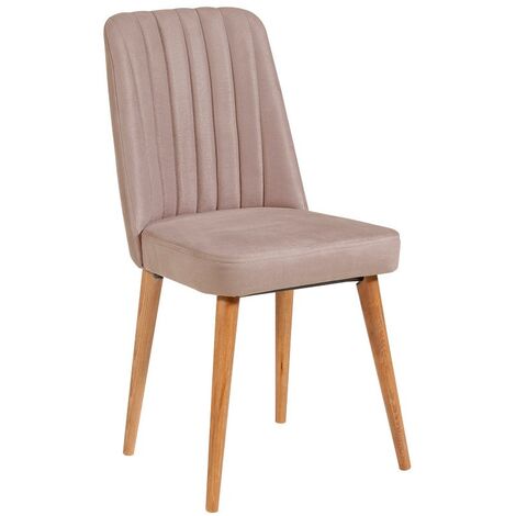 Chaise de salle à manger tissu rose pale et bois de pin naturel Mareva