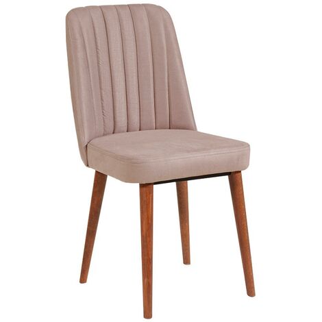 Chaise de salle à manger tissu rose pale et bois Noyer Mareva