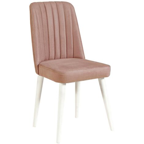 Chaise de salle à manger velours rose pale et bois blanc Akira