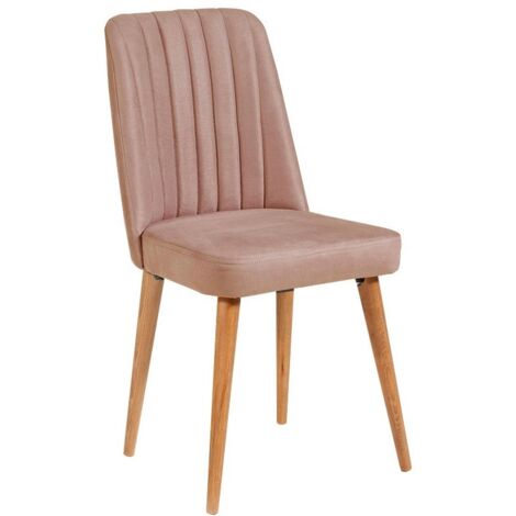 Chaise de salle à manger velours rose pale et bois naturel Akira