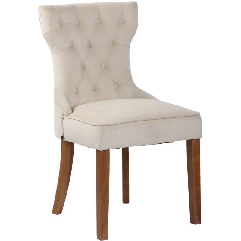Décoshop26 - Chaise de salle à manger x 1 style Chesterfield dossier capitonné en velours crème et pieds en bois clair 100003740