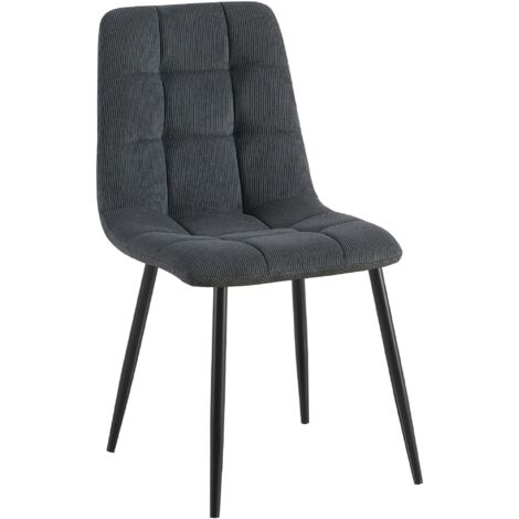 Chaise de salle à manger x1 coutures carrées matelassé en velours côtelé noir cadre métal 100007135