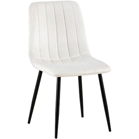 Chaise de salle à manger x1 coutures décoratives verticales assise en tissu velours blanc crème pieds en métal noir 100002203