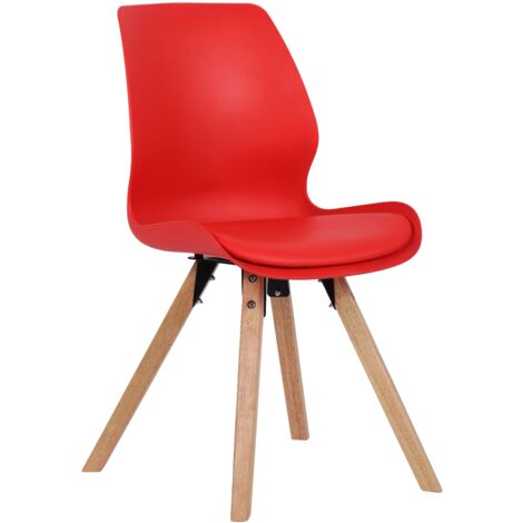 Chaise de salle à manger x1 design scandinave en plastique et PVC rouge et pieds en bois carrés clair 100002303