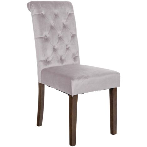 Chaise de salle à manger x1 élégance capitonnée et confort en velours gris cadre en bois marron foncé 100007208