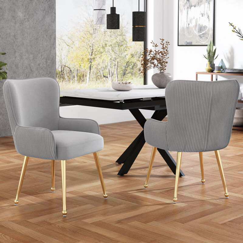 Hauss Spole - Chaise de salle à manger,chambre/salon,pieds en métal, confortable design ergonomique, velours, lot de 2, gris+or