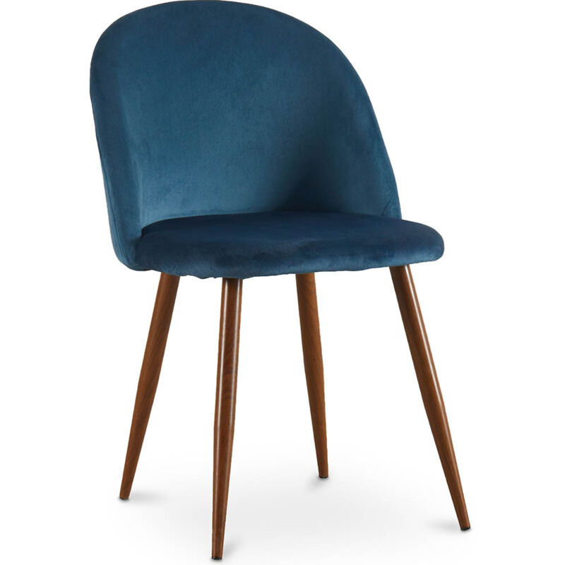 Chaise de salle à manger - Tapissée de velours - Design scandinave - Evelyne Bleu foncé