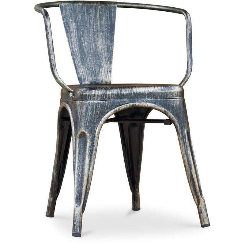 Privatefloor - Chaise de salle à manger avec accoudoirs - Design industriel - Acier - Nouvelle édition - Stylix Bronze métallisé