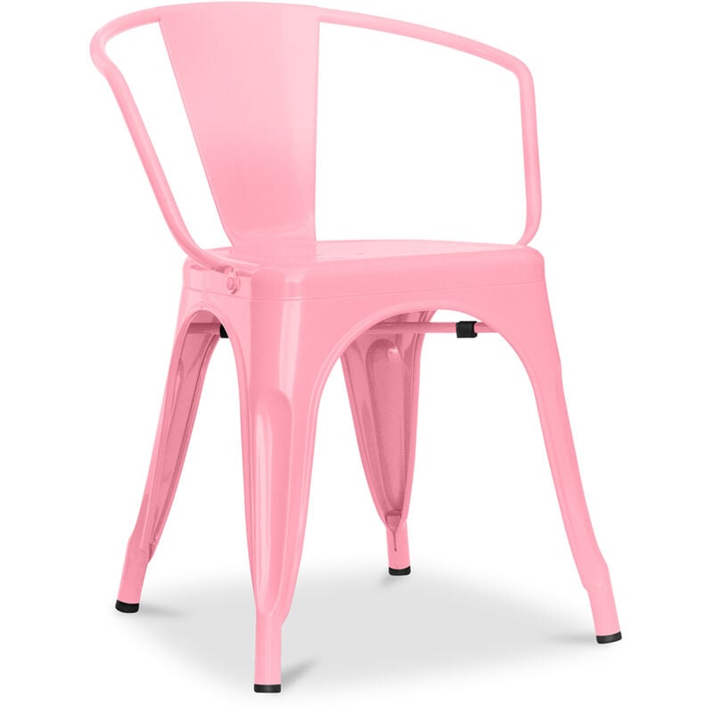 Privatefloor - Chaise de salle à manger avec accoudoirs - Design industriel - Acier - Nouvelle édition - Stylix Rose