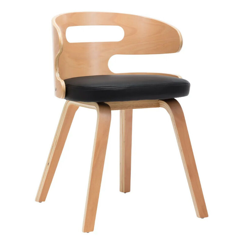 Chaise de salle à manger bois courbé clair et simili cuir noir Laetitia Chaise de salle à manger bois courbé clair et simili cuir noir Laetitia