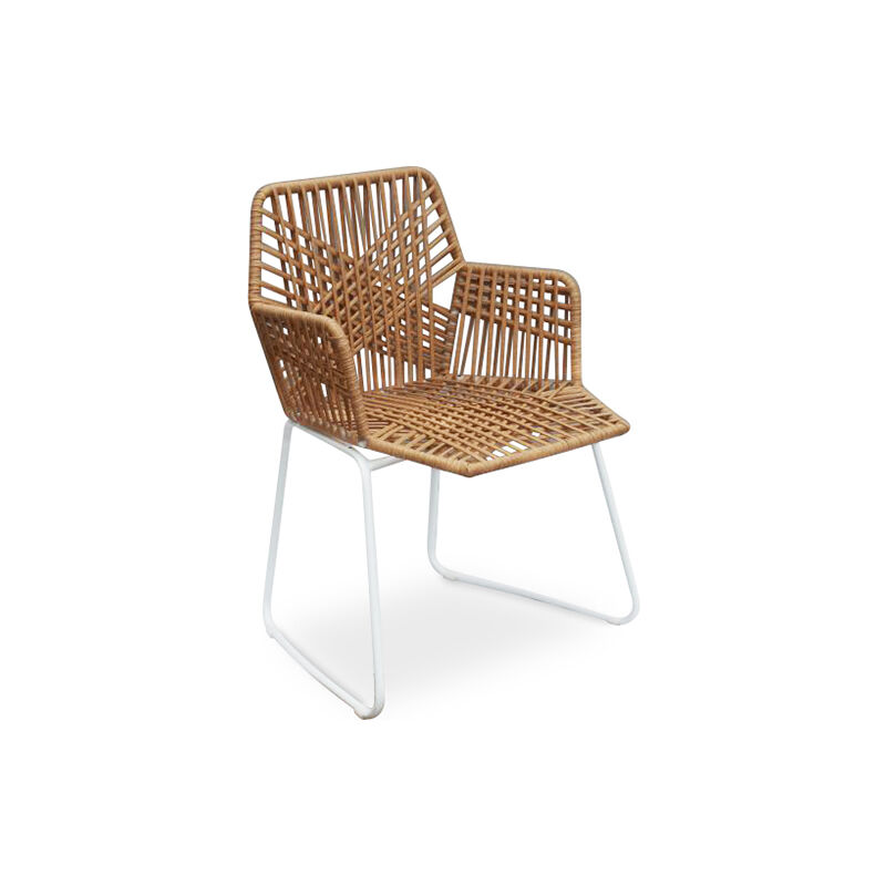 privatefloor - chaise de salle à manger en rotin - chaise de jardin boho bali design - tale blanc - rotin synthétique, acier - blanc