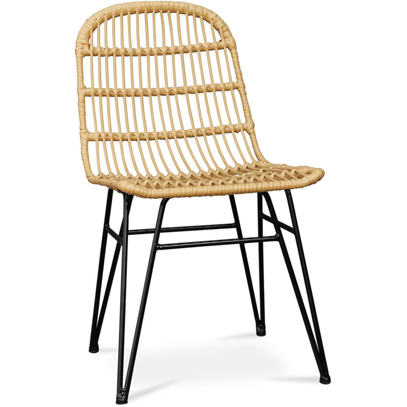 Chaise de salle à manger en rotin - Style Boho - Many Marron clair