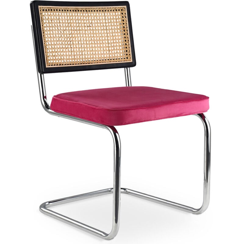 Privatefloor - Chaise de salle à manger - Tapissée de velours - Bois et rotin - Hyre Fuchsia