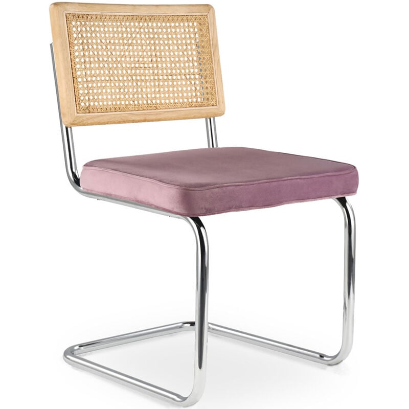 Privatefloor - Chaise de salle à manger - tapissée de velours - Bois et rotin - Martha Rose