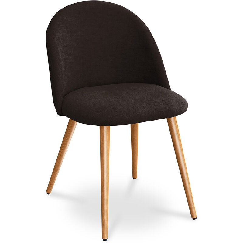 privatefloor - chaise de salle à manger - tapissée en tissu - style scandinave - evelyne marron foncé - métal finition effet bois, tissu, bois