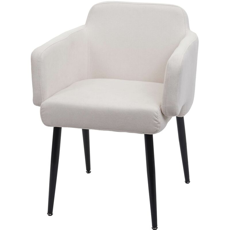hhg - chaise de salle à manger 073 chaise de cuisine avec accoudoirs, tissu/textile métal crème-blanc - white