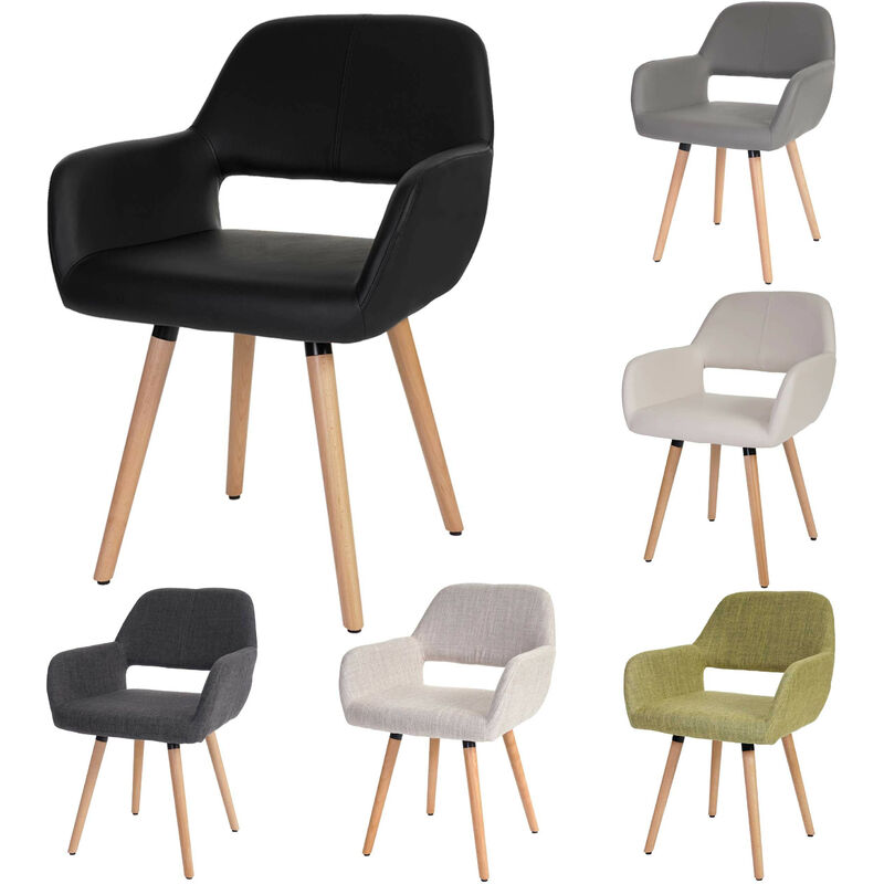 Mendler - Chaise de salle à manger HWC-A50 ii, design rétro années 50 - similicuir/ tissu, marron clair, pieds clairs