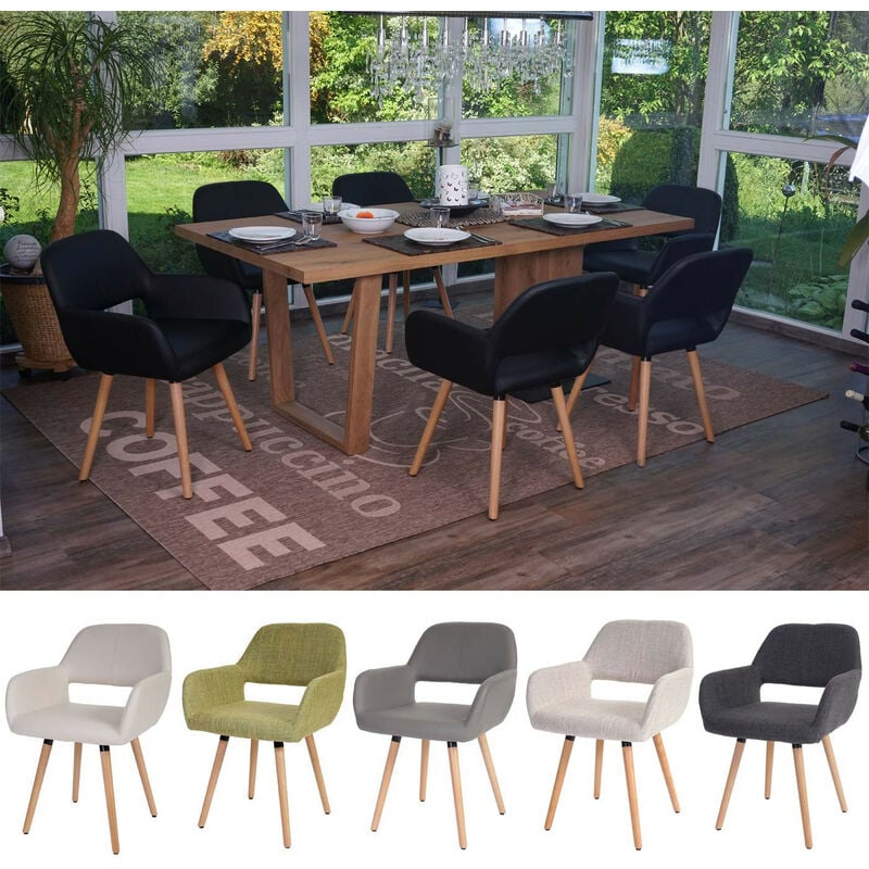 Mendler - Chaise de salle à manger HWC-A50 ii, style rétro années 50 - tissu, gris, pieds foncés