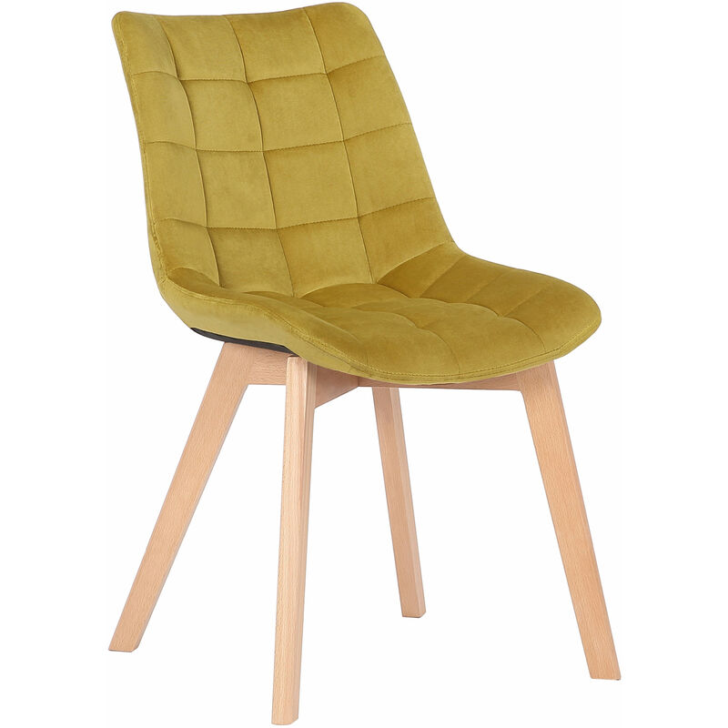 CLP - Chaise de salle à manger Passaic en velours avec pieds en Bois de hêtre Jaune