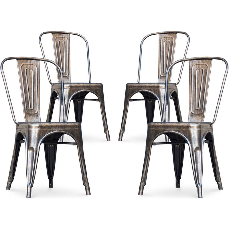 Privatefloor - Lot de 4 chaises de salle à manger - Design industriel - Nouvelle édition - Stylix Bronze métallisé