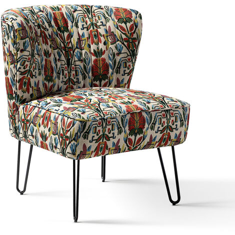 HULALA HOME Chaise de Salon avec Pieds en Métal, Fauteuil Confortable en Tissu Floral, Chaise Tapissée pour Salon, Chambre, Salle de lecture, Floral