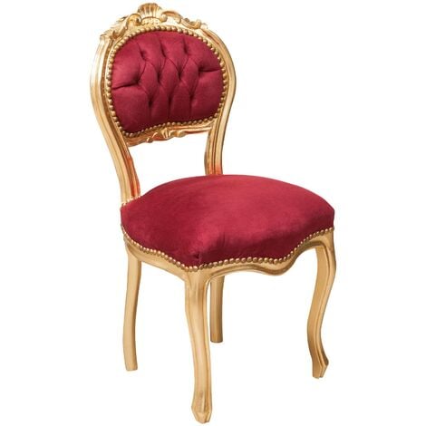 BISCOTTINI Chaise de salon dorée Louis XVI 90x45x42 Chaise en bois Fauteuil de chambre à coucher Style français Fauteuil baroque rembourré