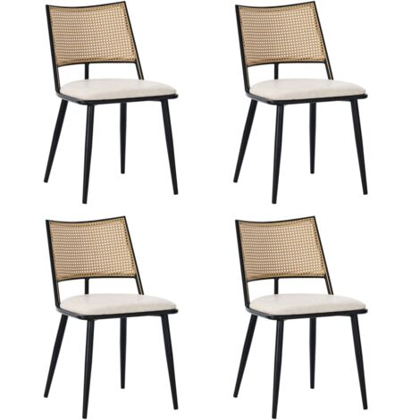 Chaise de Salon en Rotin Noir avec Dossier Confortable et Assise en PU - Design Moderne pour Chambre et Séjour