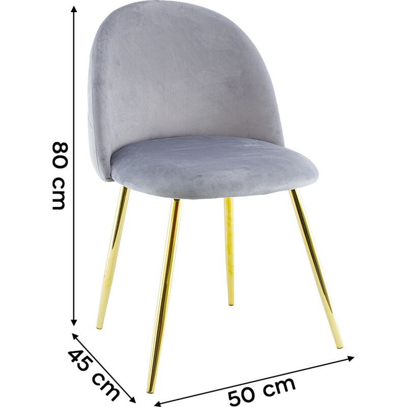 Mediawave Store - Chaise de salon shelby 50x45x80H cm fauteuil vintage en velours et pieds dorés Couleur: Gris