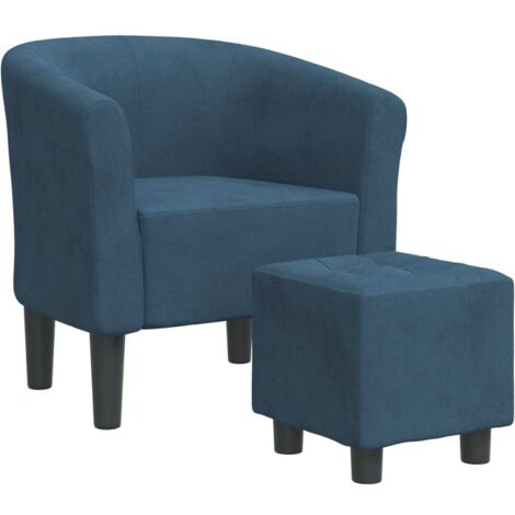 Chaise de salon，Chaise cabriolet avec repose-pied bleu foncé velours CFW39854