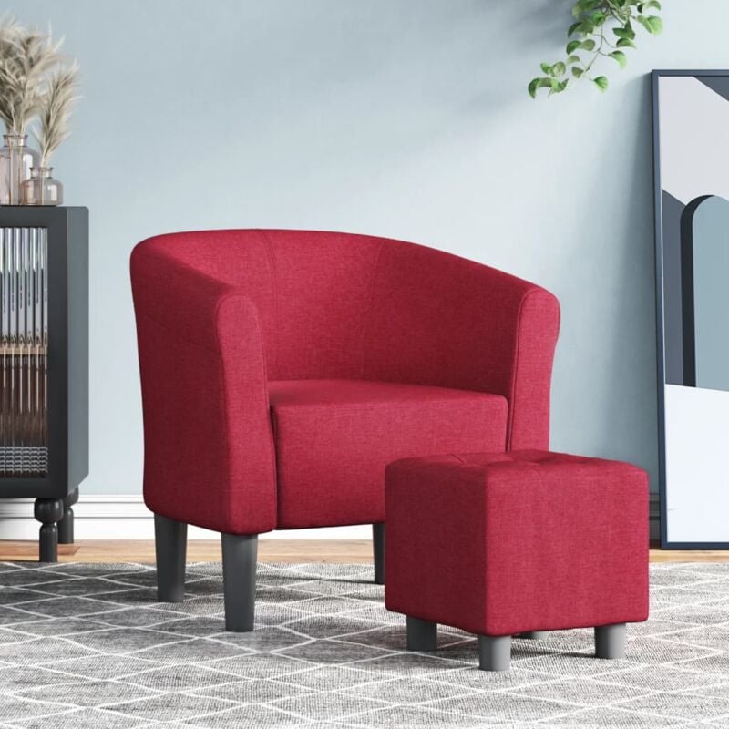 Design In - Chaise de salon,Chaise cabriolet avec repose-pied rouge bordeaux tissu CFW28327