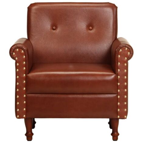 Chaise de salon，Chaise cabriolet marron cuir véritable CFW12642
