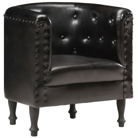 Chaise de salon，Chaise cabriolet noir cuir véritable CFW92528