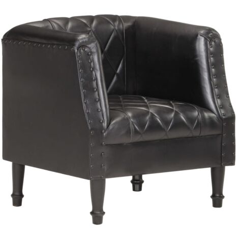 Chaise de salon，Chaise cabriolet Noir Cuir véritable de chèvre CFW61908