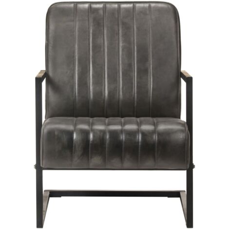 Chaise de salon，Chaise de canapé cantilever gris délavé cuir véritable CFW94617
