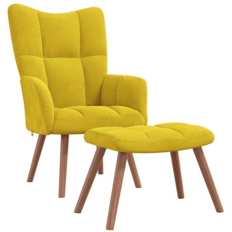 Chaise de salon，Chaise de relaxation avec repose-pied Jaune moutarde Velours CFW28477
