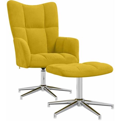 Chaise de salon，Chaise de relaxation avec tabouret Jaune moutarde Velours CFW45389