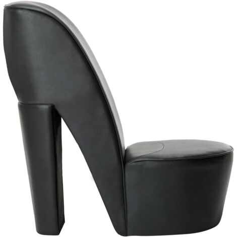 Chaise de salon，Chaise en forme de chaussure à talon haut noir similicuir CFW72963