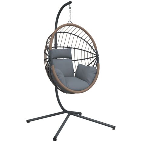 Chaise de salon，Chaise suspendue forme d'œuf et support gris clair rotin acier CFW170815
