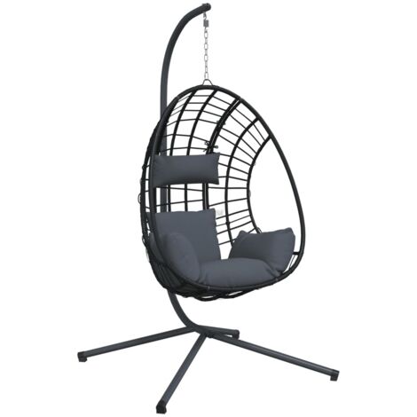 Chaise de salon，Chaise suspendue œuf support anthracite rotin et acier CFW935248